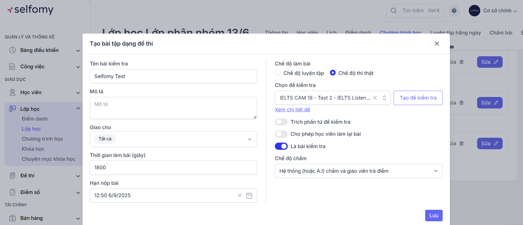 Giao bài tập dạng thi thật Selfomy One
