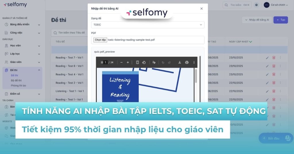 Cập nhật tính năng AI nhập bài tập IELTS, TOEIC, SAT tự động – Tiết kiệm 95% thời gian nhập liệu cho giáo viên