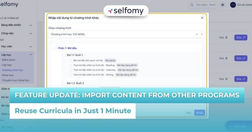Update the feature to import (copy) content from other programs – Reuse the course in just 1 minute