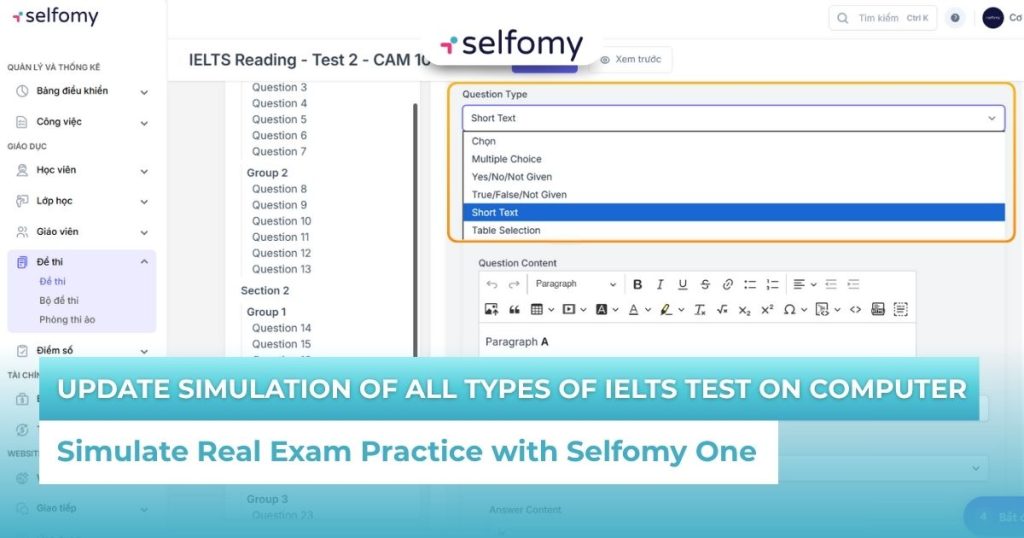 Update simulation of all types of IELTS test on computer