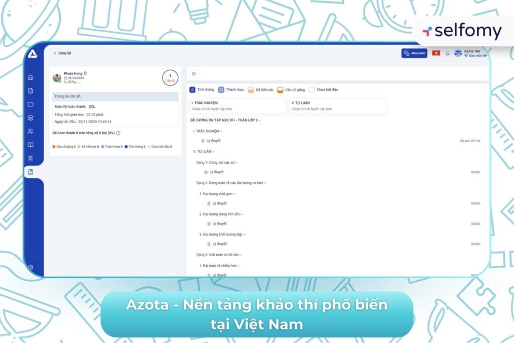 Nền tảng tổ chức kiểm tra thi thử online và offline - Azota
