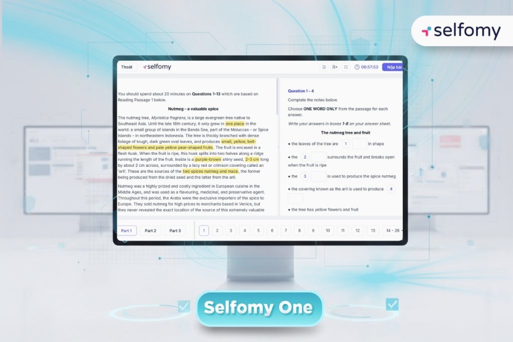 Selfomy One là Website thi thử IELTS Online đáp ứng giao diện y như thi thật