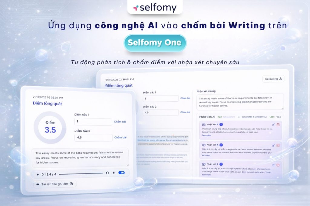 Ứng dụng công nghệ AI như Selfomy One là cách giảm tải chấm bài Writing cho giáo viên hiệu quả nhất