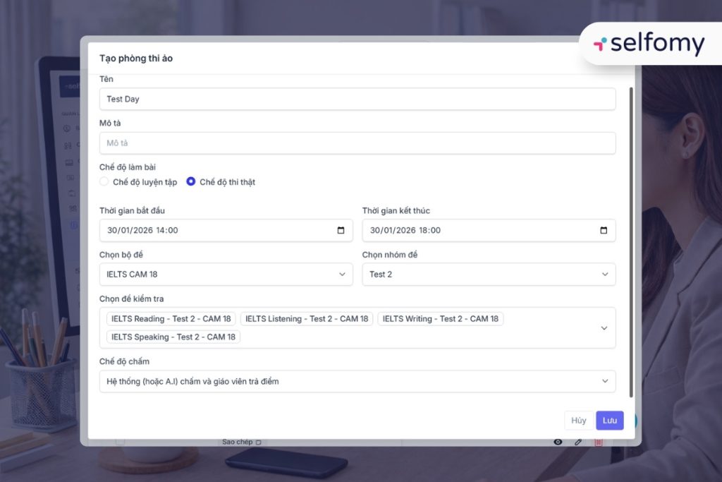 Selfomy One cho phép thiết lập phòng thi ảo một cách dễ dàng và nhanh chóng