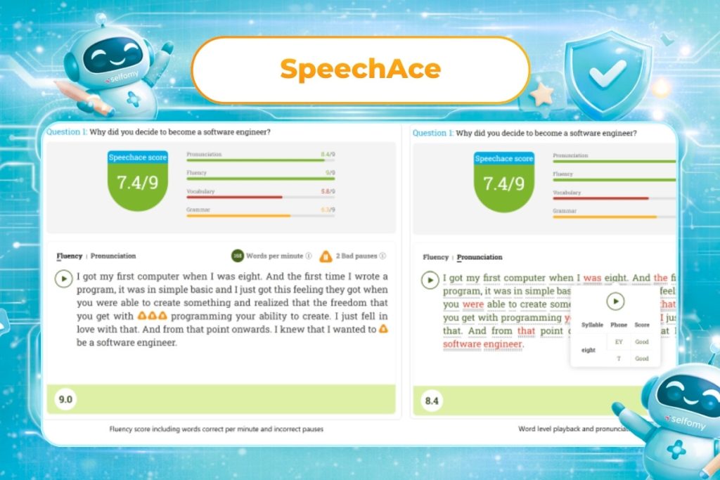 SpeechAce là công cụ hỗ trợ chấm Speaking mạnh nhưng khá khó thiết lập, cần có đội ngũ kỹ thuật riêng
