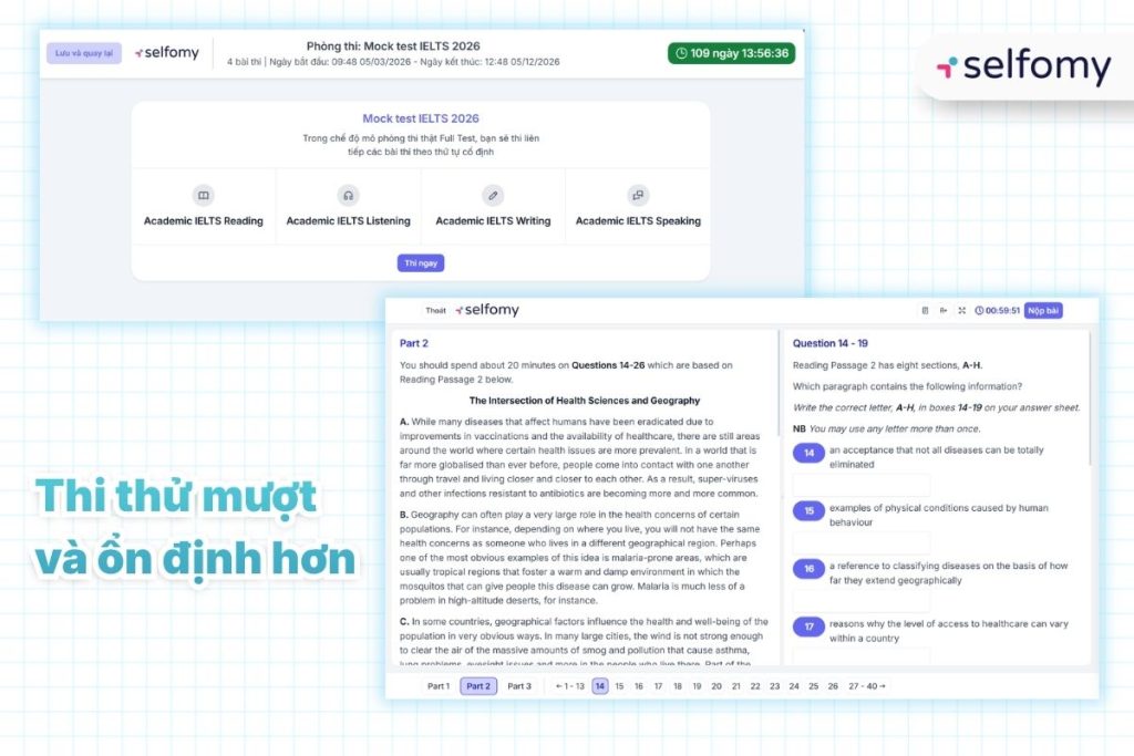 Cải thiện độ mượt mà trong giao diện thi thử Selfomy One